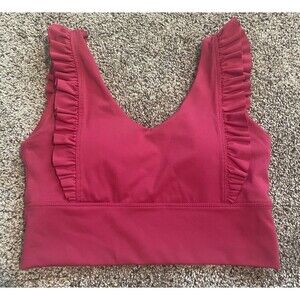 Senita Women’s Sports Bra Small Padded Pink Ruffles Side Zipper